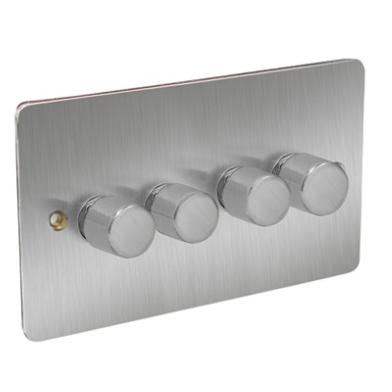 Flat Plate 250W 4 Gang 2 Way Dimmer Switch *Satin Chrome ** - Click Image to Close